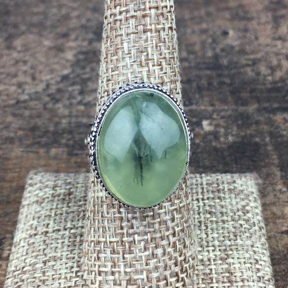 Moss Prehnite Stone Statement Ring 8 - Picture 4 of 11